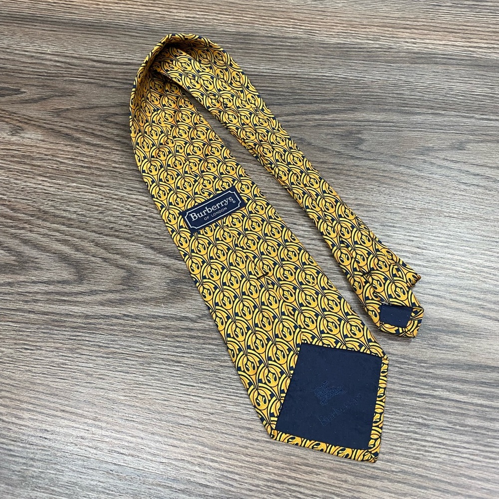 Burberry Gold & Navy Blue Pattern Tie - Picture 3 of 5